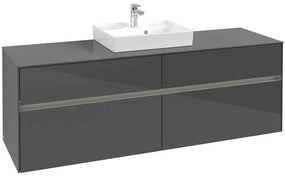 VILLEROY &amp; BOCH Collaro závesná skrinka pod umývadlo na dosku (umývadlo v strede), 4 zásuvky, s LED osvetlením, 1600 x 500 x 548 mm, Glossy Grey, C077B0FP