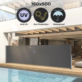 JAGO Výsuvná bočná zástena, 180 x 500 cm, antracit