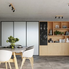 Stropné svietidlo Verdo, 3x čierne kovové tienidlo, (možnosť polohovania), drevo, o