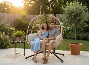 CH LUVO BROWN DVOJITÁ SKLADACIA ZÁVESNÁ STOLIČKA, VANKÚŠ – SVETLOŠEDÁ, RÁM – ČIERNY