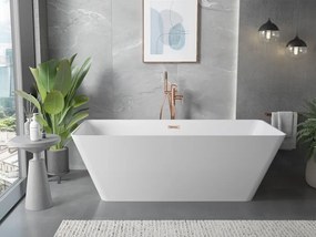 Mexen Velo Slim, voľne stojaca vaňa 170 × 75 cm, biela lesklá, ružové zlato prepad, 52811707500-60