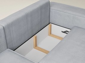Sivá menčestrová rozkladacia/s úložným priestorom rohová pohovka (ľavý roh/do L) Tonga – Maison de Rêve