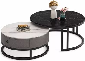 LuxuryForm DESIGN Konferenčný stolík AMARO 80 / 60 cm – biely a čierny mramor (set 2 ks)