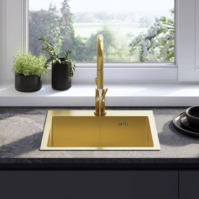 Rea Leo, 1-komorový oceľový drez 500x450x185 mm, zlatá matná, ZLE-06004