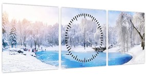 Obraz - Ľadové jazero (s hodinami) (90x30 cm)