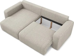 Béžová menčestrová rozkladacia/s úložným priestorom rohová pohovka (ľavý roh/s leňoškou) Kona – Makamii