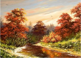 Obraz rieky v jesennej krajine, olejomaľba (70x50 cm)