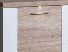 Široká komoda Caracas typ 21, dub/biely lesk, s osvetlením