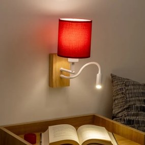 Brilagi-LED Nástenná lampa NUBILA WOOD 1xE27/25W/230V+LED/3W dub/pompej. červená