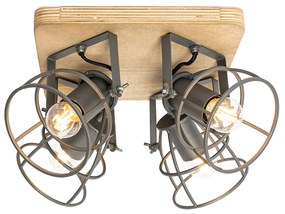 Priemyselné bodové svetlo drevo s tmavosivou nastaviteľnou 4-svetlo - Arthur