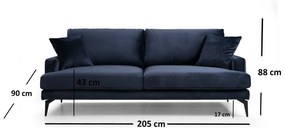 Dizajnová 3-miestna sedačka Fenicia 205 cm tmavomodrá