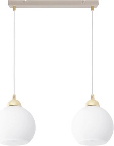 Závesné svietidlo Eliza, 2x biele sklenené tienidlo, g/be