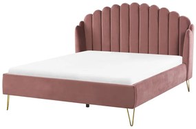 Zamatová posteľ 160 x 200 cm ružová AMBILLOU Beliani