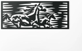 drevko Drevený obraz na stenu Cválajúce kone Rozmer obrazu: 18 x 44,5 cm, Farba dekorácie: Čierna