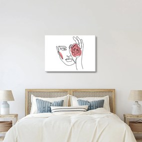 Obraz - Line art tvár s ružou (70x50 cm)