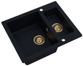 Sink Quality Ferrum, kuchynský granitový drez 605x495x210 mm + zlatý sifón, čierna škvrnitá-BROCADE, SKQ-FER.B.5KBO.XG