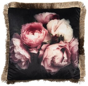 Čierny vankúš s ružami a strapcami - 45 * 45 cm