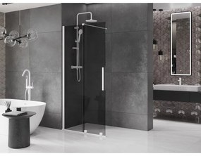 Mexen Velar, sprchová zástena s posuvnými dverami Walk-in 110 x 200 cm, 8mm šedé sklo, biela matná, 871-110-000-43-20