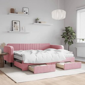 Rozkladacia denná posteľ s matracmi ružová 80x200 cm zamat 3197131