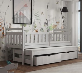Detská posteľ z masívu borovice PROKOP s prístelkou a šuplíkmi - 200x90 cm - BIELA