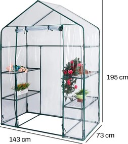Mini fóliový skleník s policami BestBerg BBGH-195 / 143 × 73 × 195 cm / čierna/transparentná