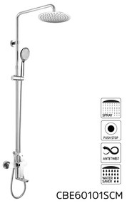 Mereo, Nástenná vaňová batéria Mada so sprchovou tyčou, hadicou, ručnou a tanierovou sprchou slim o200 mm, MER-CBE60101SCM