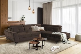 Rohová sedacia súprava Sergio, tmavo hnedá látka, pravý roh