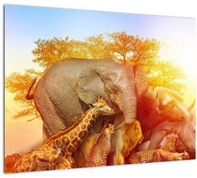Sklenený obraz afrických zvieratiek (70x50 cm)