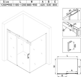 BPS-koupelny Obdĺžnikový sprchový kút HYD-ZBD-900 120x90 cm chrom/transparent - bez vaničky
