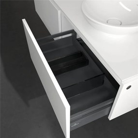 VILLEROY &amp; BOCH Legato závesná skrinka pod umývadlo na dosku (umývadlo vpravo), 2 zásuvky, s LED osvetlením, 1400 x 500 x 380 mm, Glossy White, B589L0DH