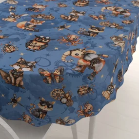 Biante Detský bavlnený oválny obrus Sandra SA-581 Zvieratká vynálezcovia na modrom 140x180 cm