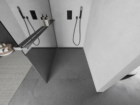 Mexen Kioto+ L, sprchová zástena Walk-In s poličkou a vešiakom 80 x 200 cm, 8mm sklo vzor zrkadlo, grafitový profil, 800-080-123-95-50