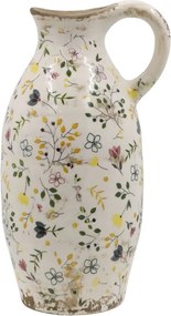 Béžový antik keramický džbán s kvetmi Cavaillon - Ø 15*27 cm