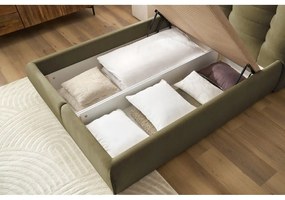 Tmavozelená čalúnená dvojlôžková posteľ s úložným priestorom s roštom 180x200 cm Clothilde – Bobochic Paris