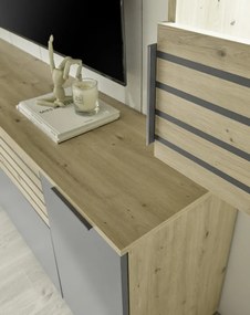 Obývacia stena Milan, dub artisan/sivá, s osvetlením