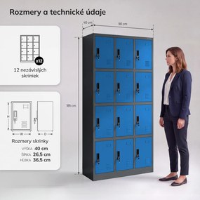 Sociálna BHP skrinka s priehradkami antracitovo modrá, 900x1850x400 mm: MARCIN