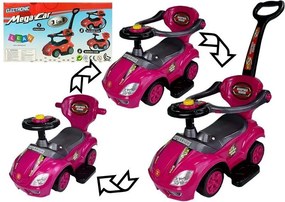LEAN CARS Detské odrážadlo s vodiacou tyčou Mega Car 3v1, ružové