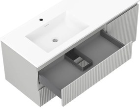 Mexen Rivel, kúpeľňová skrinka 120 cm s ľavým umývadlom Otis, 2S, 1D, drážkovaná, sivá matná/biela matná - 91A23-12047-3-BBFFF62-W18L01