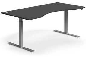 Výškovo nastaviteľný stôl FLEXUS, s výzerom, 2000x1000 mm, stieborný rám, šedá