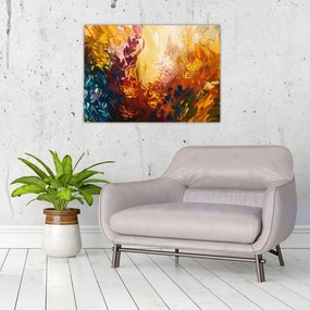 Sklenený obraz - Abstraktná maľba kvetov (70x50 cm)