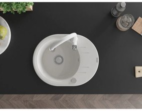 Mexen Kevin, granitový drez 586x458x190 mm, 1-komorový a drezová batéria Savita, biela, 6517-20-672601-20