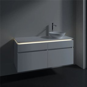 VILLEROY &amp; BOCH Legato závesná skrinka pod umývadlo na dosku (umývadlo vpravo), 4 zásuvky, s LED osvetlením, 1200 x 500 x 550 mm, White Matt, B582L0MS