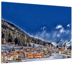 Sklenený obraz - Horské mestečko (70x50 cm)
