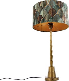 Stolová lampa bronzová s velúrovým tienidlom s dizajnom listov a zlatým vnútorným priestorom - Pisos