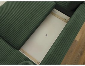 Tmavozelená menčestrová rozkladacia rohová pohovka (ľavý roh/do "U") Lucien – Bobochic Paris