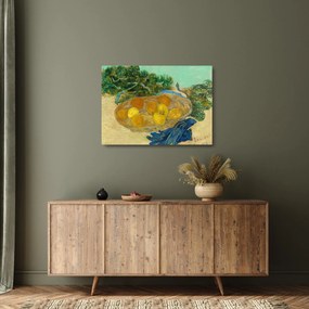 Sklenený obraz - Vincent van Gogh, Still Life of  Oranges and Lemons with  Blue Gloves, reprodukcia (70x50 cm)