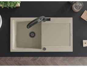 Mexen Leo, 1-komorový granitový drez 900x500x190 mm a drezová batéria Duo, béžová, 6501-69-671701-70-B