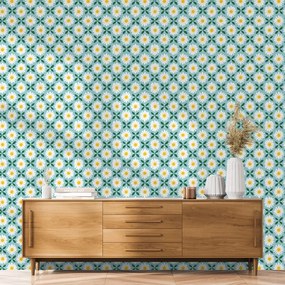 Samolepiaca tapeta farebné kvietky na tyrkysovom pozadí