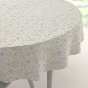 Biante Saténový okrúhly obrus LUP-505 Zlato-strieborné vločky na bielom Ø 100 cm