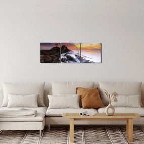 Obraz hory v hmle (s hodinami) (90x30 cm)